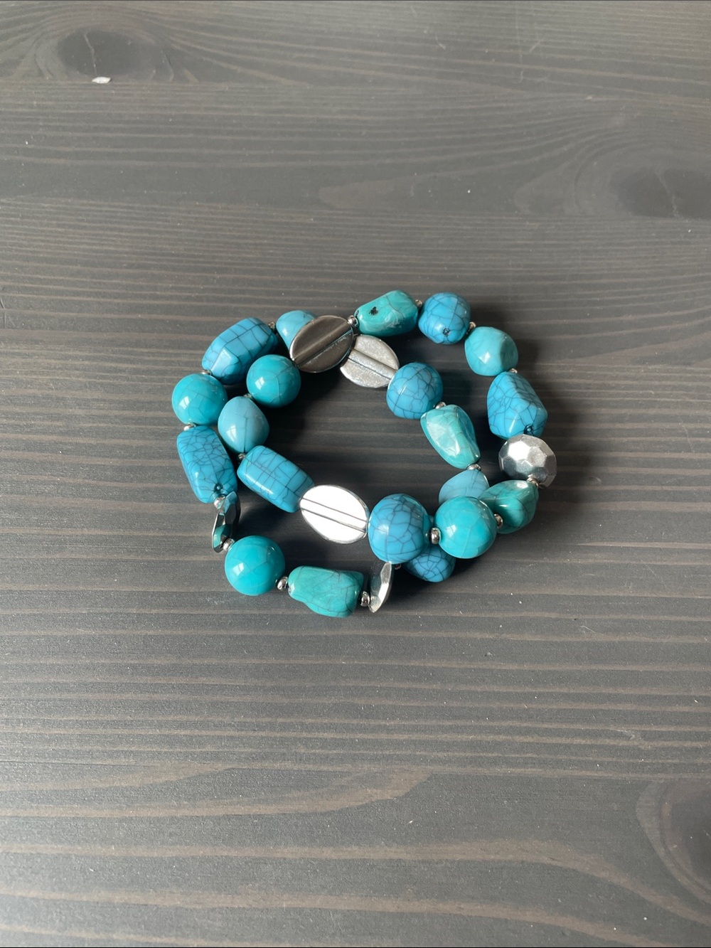 Turquoise Beaded Stretch Bracelet - Women's Blue Stone Bracelet